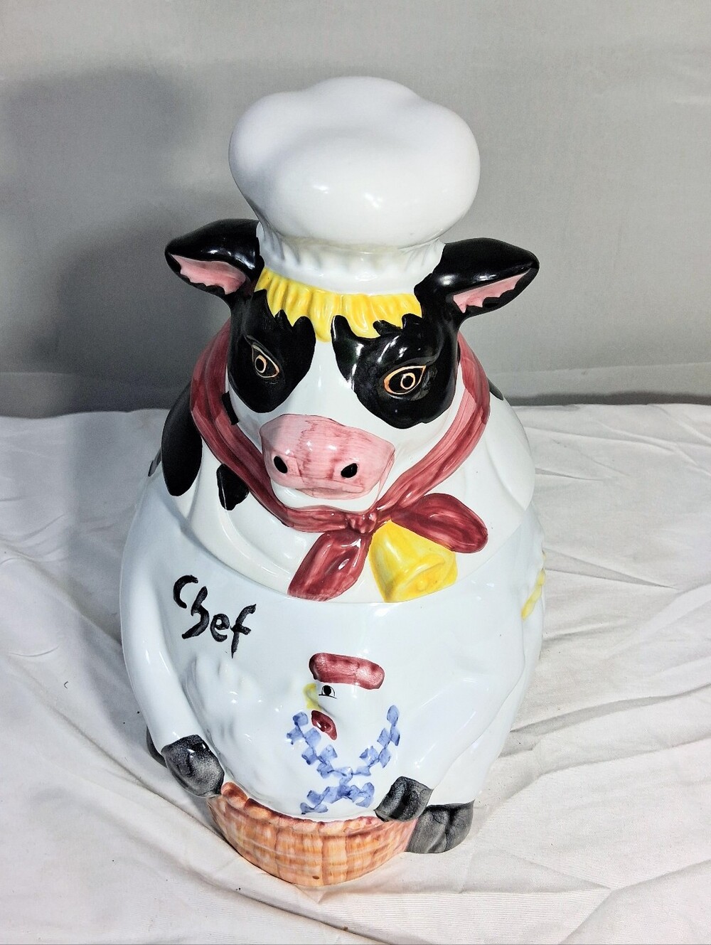 11" X 8" Vintage Cottagecore Decor Heavy Hand Painted Ceramic Cow Cookie Jar